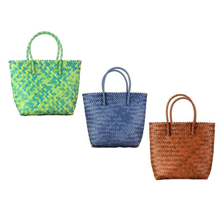 Striped Bamboo Straw Casual Beach Bag