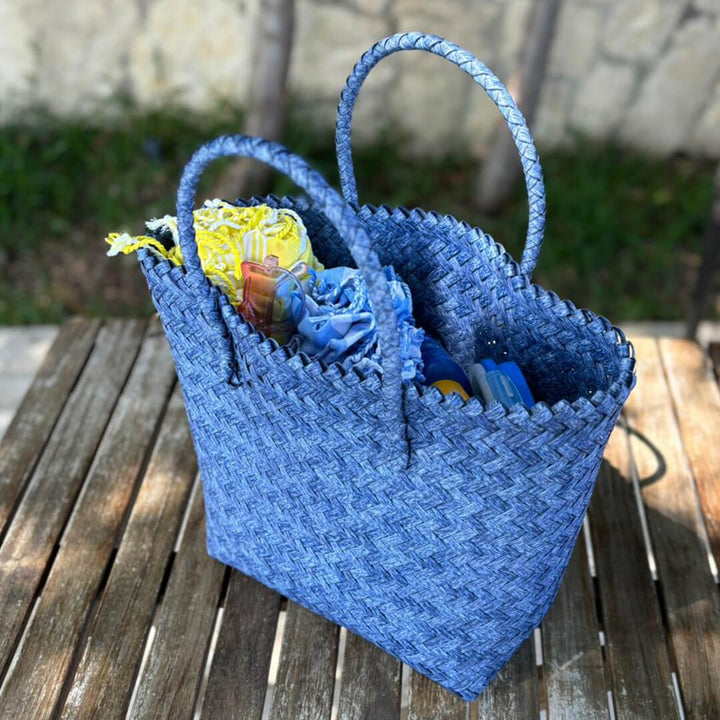 Striped Bamboo Straw Casual Beach Bag
