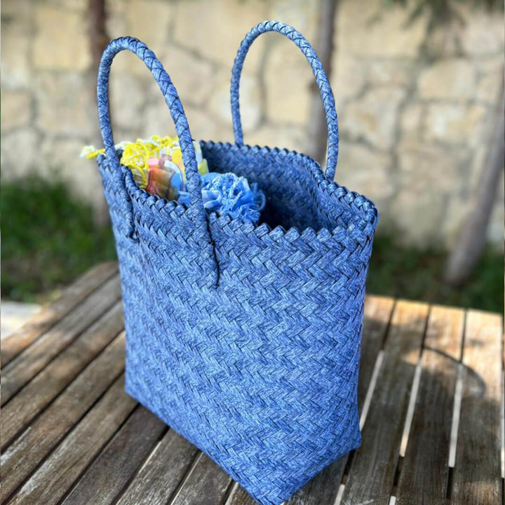 Striped Bamboo Straw Casual Beach Bag