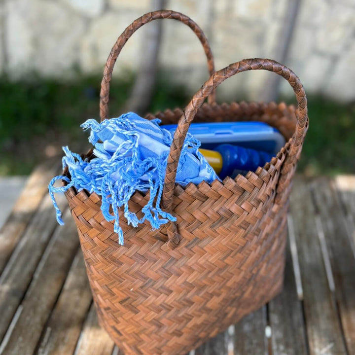 Striped Bamboo Straw Casual Beach Bag