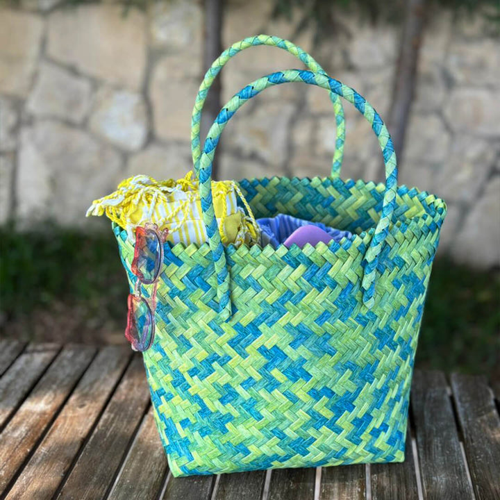 Striped Bamboo Straw Casual Beach Bag