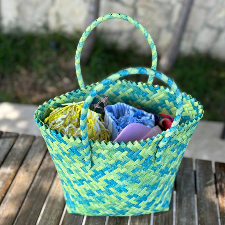 Striped Bamboo Straw Casual Beach Bag