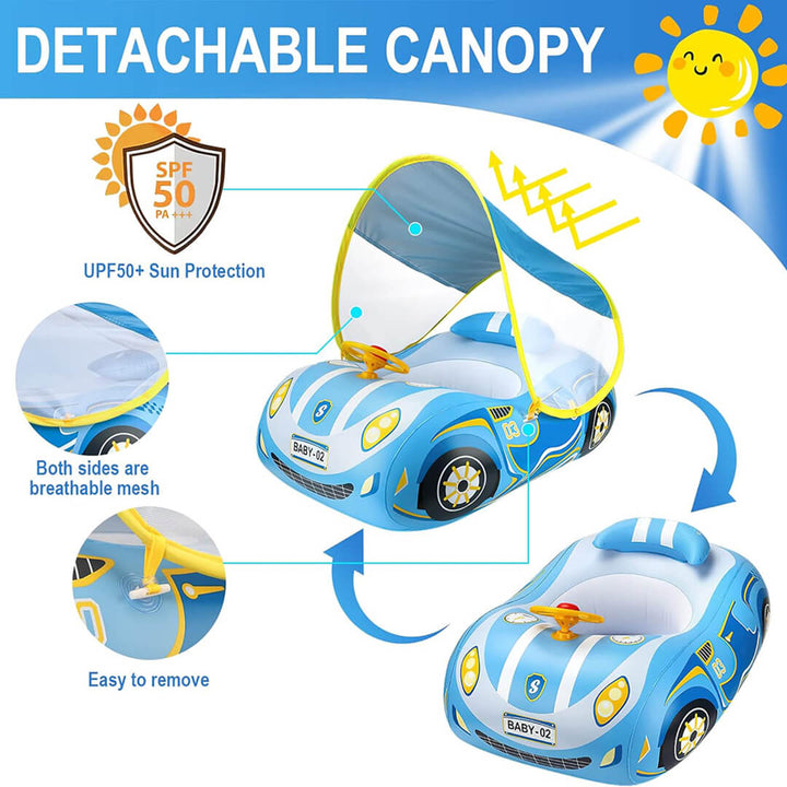 SwimBoBo Blue Inflatable Car Float with Sunshade (1–4 Years)