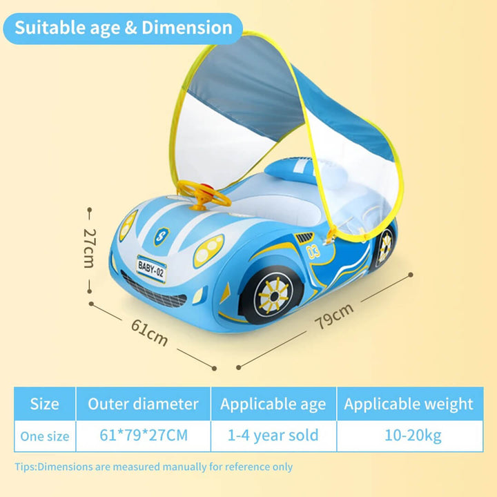 SwimBoBo Blue Inflatable Car Float with Sunshade (1–4 Years)