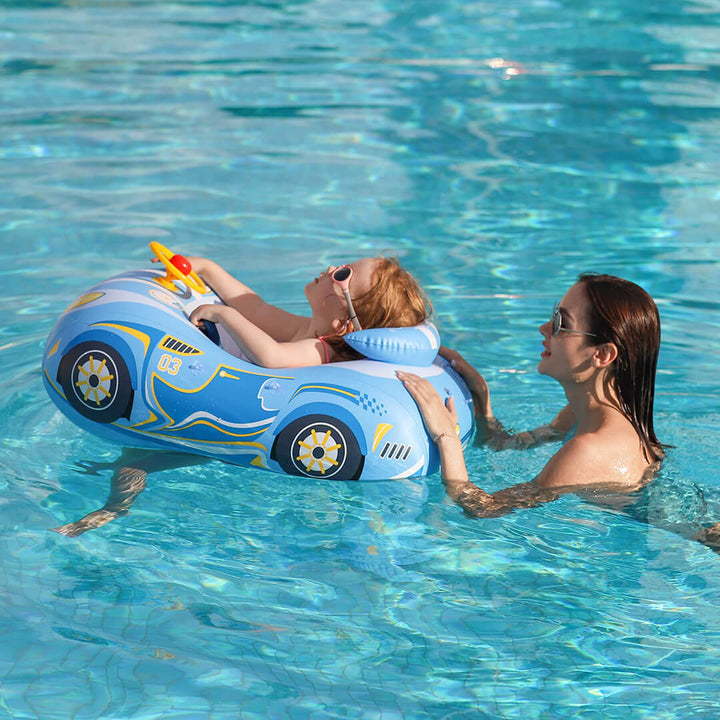 SwimBoBo Blue Inflatable Car Float with Sunshade (1–4 Years)