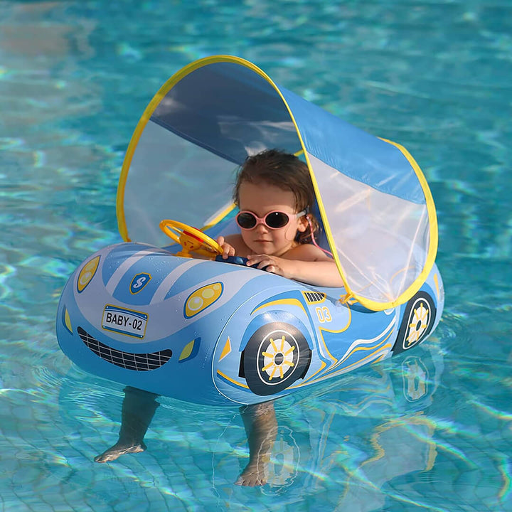 SwimBoBo Blue Inflatable Car Float with Sunshade (1–4 Years)