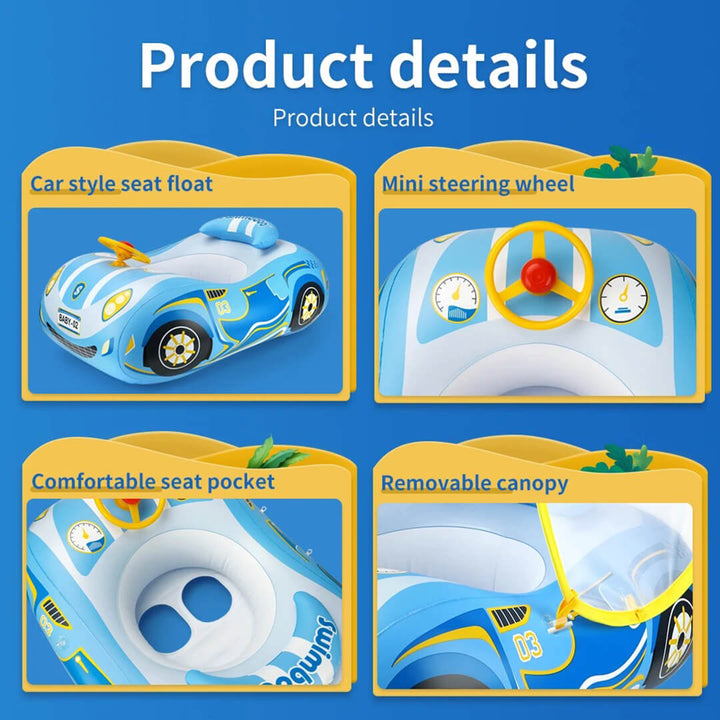 SwimBoBo Blue Inflatable Car Float with Sunshade (1–4 Years)