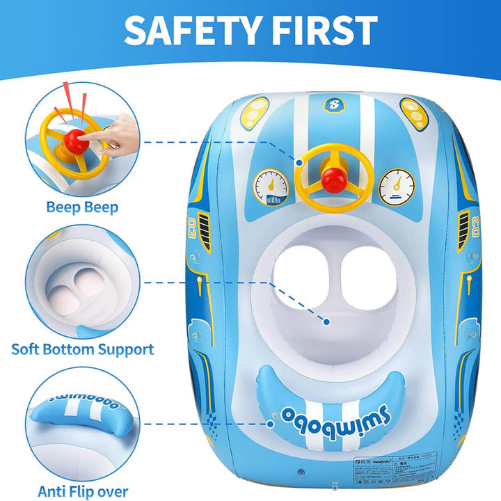 SwimBoBo Blue Inflatable Car Float with Sunshade (1–4 Years)