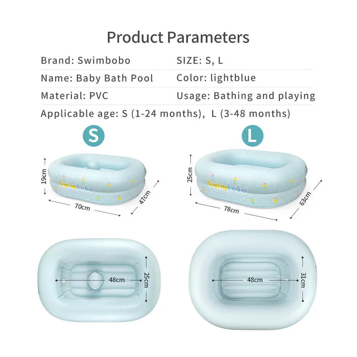 Swimbobo Inflatable Light Blue Bathtub – S (1–12M), L (3–48M)