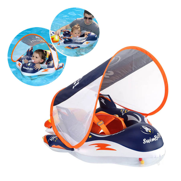 Swimbobo Blue Spaceship Baby Float with Canopy (6–36M) 6-36 Months