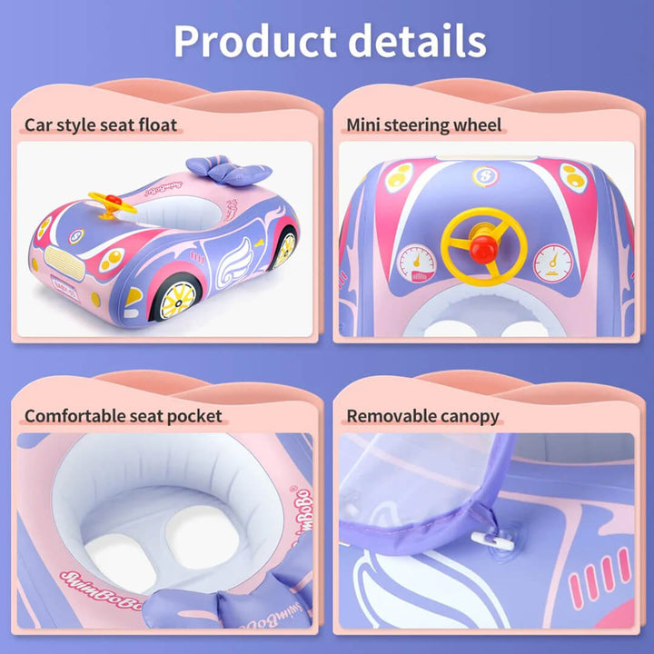 SwimBoBo Girls Inflatable Car float with Canopy – Pink (1–4 Years)
