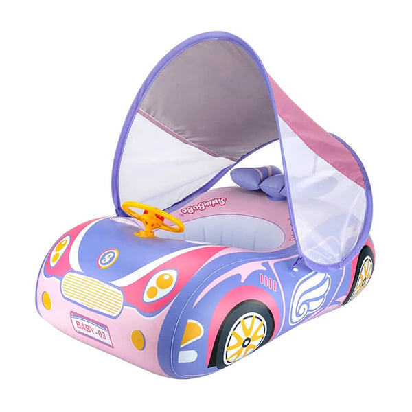 SwimBoBo Girls Inflatable Car float with Canopy – Pink (1–4 Years)