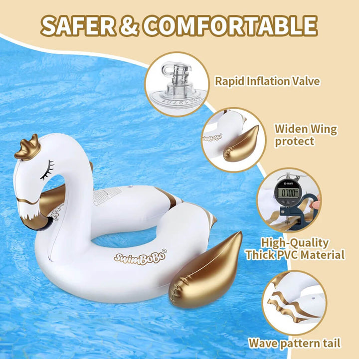 SwimBoBo White Swan Inflatable Float – Ages 3+