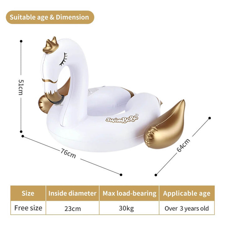SwimBoBo White Swan Inflatable Float – Ages 3+