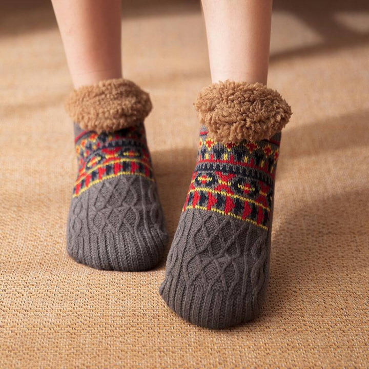 Plush fleece-lined grey boot socks for indoor comfort