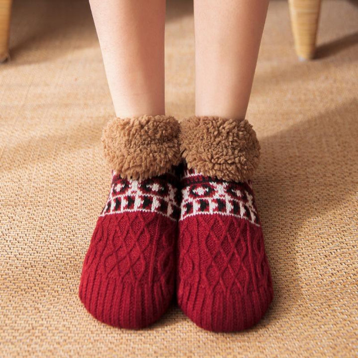 Thickened Fleece Slipper Boot Socks for Men & Women - Dark Red