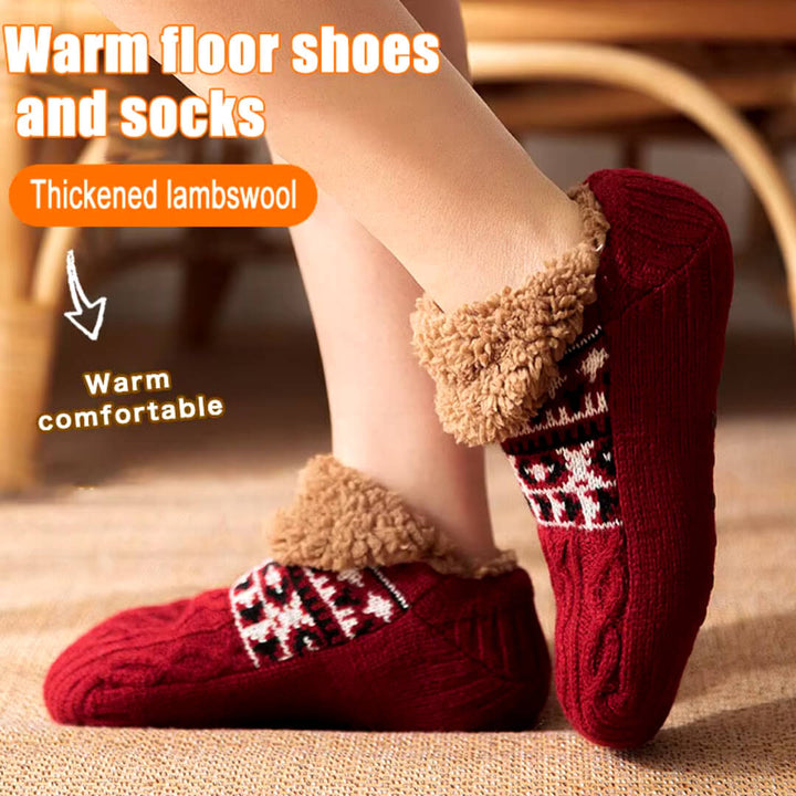 Thickened Fleece Slipper Boot Socks for Men & Women - Dark Red