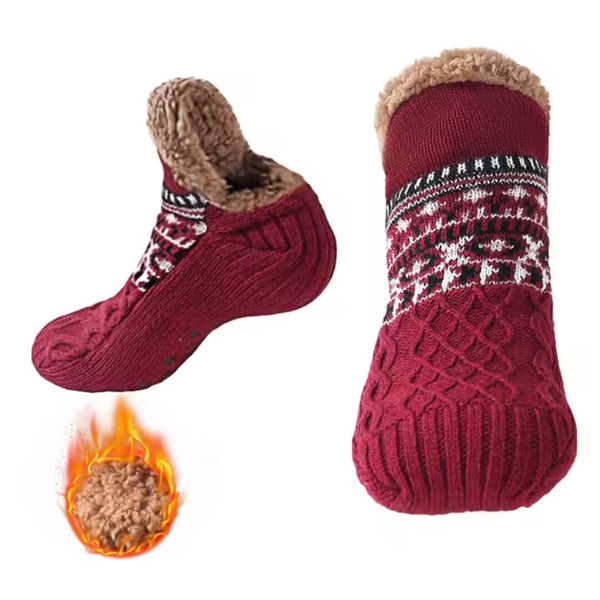 Thickened Fleece Slipper Boot Socks for Men & Women - Dark Red (M) 35 - 39