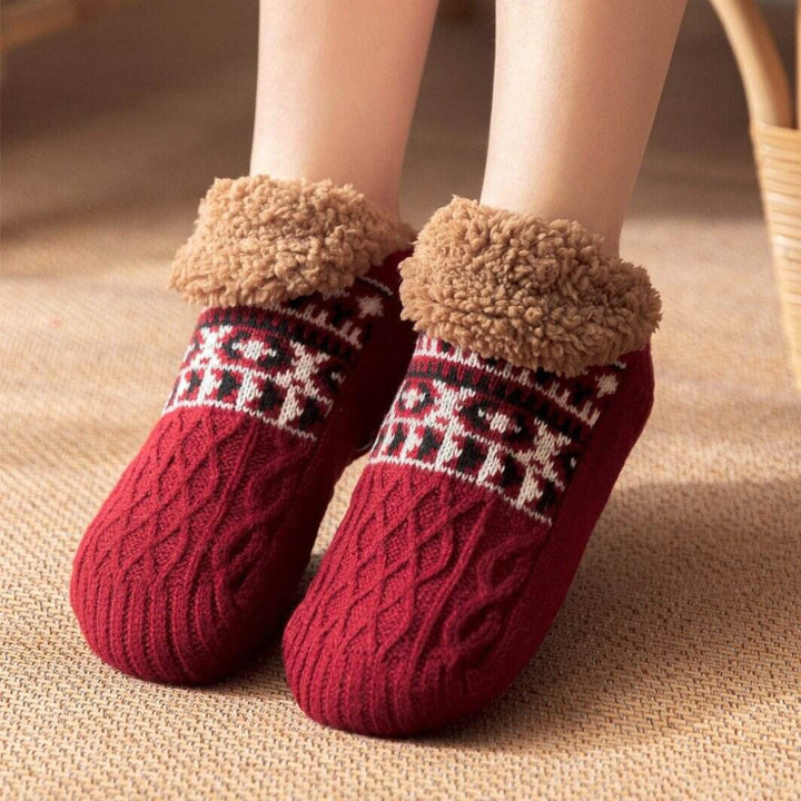 Thickened Fleece Slipper Boot Socks for Men & Women - Dark Red