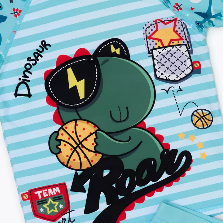 Dinosaur Basketball Swim Shorts, Shirt & Cap set (1.5–3.5 Years)