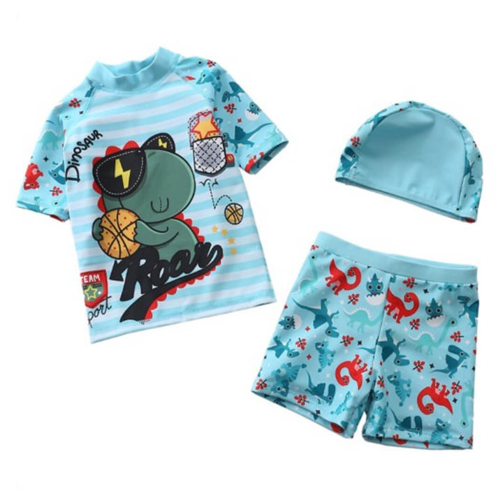 Dinosaur Basketball Swim Shorts, Shirt & Cap set (1.5–3.5 Years)
