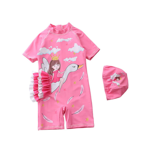 Toddler Girls Cute Swan Rider Swimsuit with Zipper Closure (1-2.5 Years)