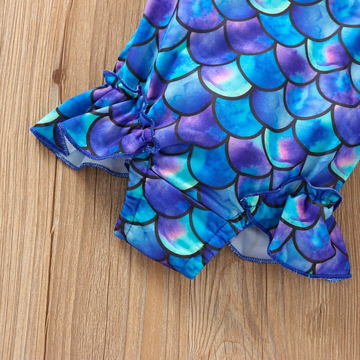 Toddler Girls Mermaid One-Piece Ruffled Swimwear with Bow