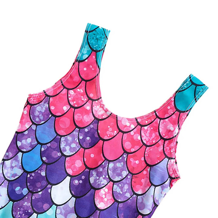 Toddler Girls Tricolor Mermaid U-Neck Sleeveless Swimsuit (6-12 Months)