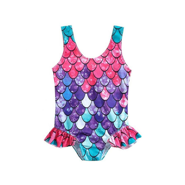 Toddler Girls Tricolor Mermaid U-Neck Sleeveless Swimsuit (6-12 Months)