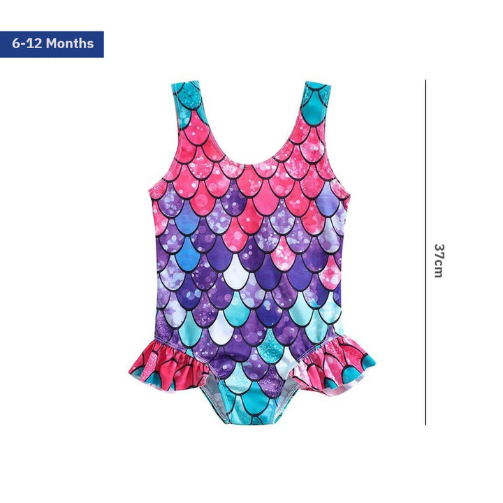 Toddler Girls Tricolor Mermaid U-Neck Sleeveless Swimsuit (6-12 Months) 6 -12 Month
