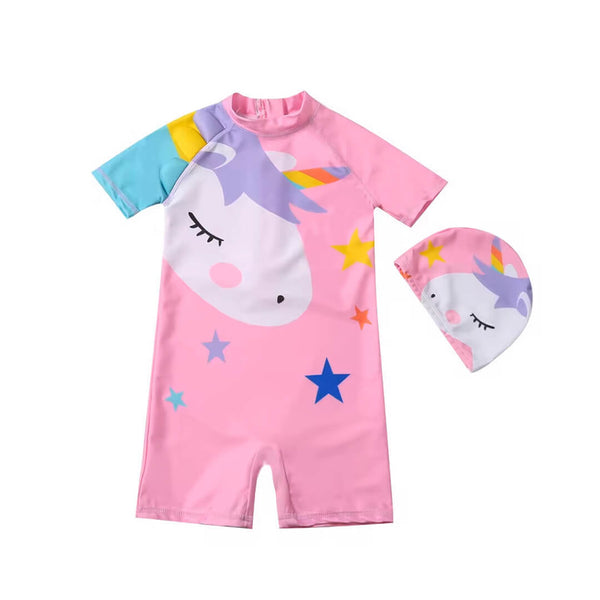Toddler Girls Cute Pink Unicorn Swimsuit 9 - 18 Months