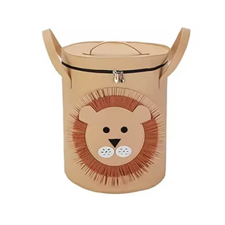 Felt Toy Storage Hamper with Zipper Closure Brown Lion