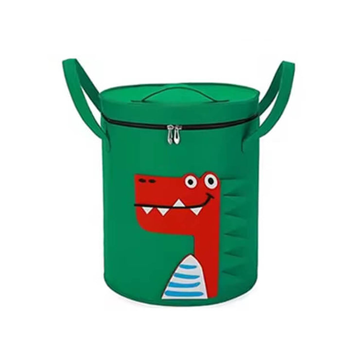 Felt Toy Storage Hamper with Zipper Closure Green & Red Dino