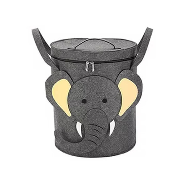 Felt Toy Storage Hamper with Zipper Closure Grey Elephant