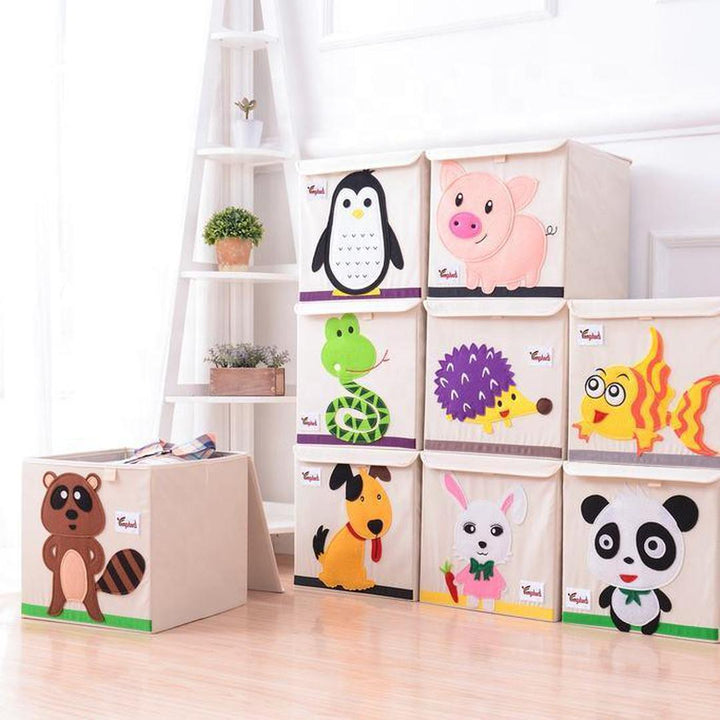 Foldable Kids Cute Animal Fabric Storage Boxes With Lid