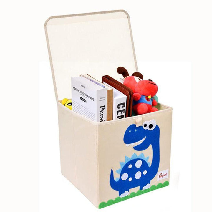 Foldable Kids Cute Animal Fabric Storage Boxes With Lid Dinosaur Blue
