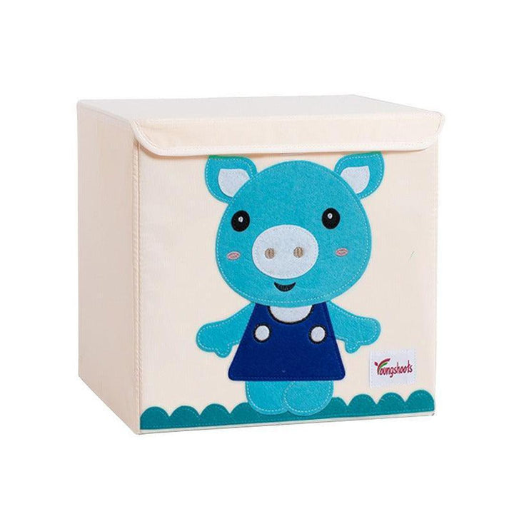 Foldable Kids Cute Animal Fabric Storage Boxes With Lid Pig Blue