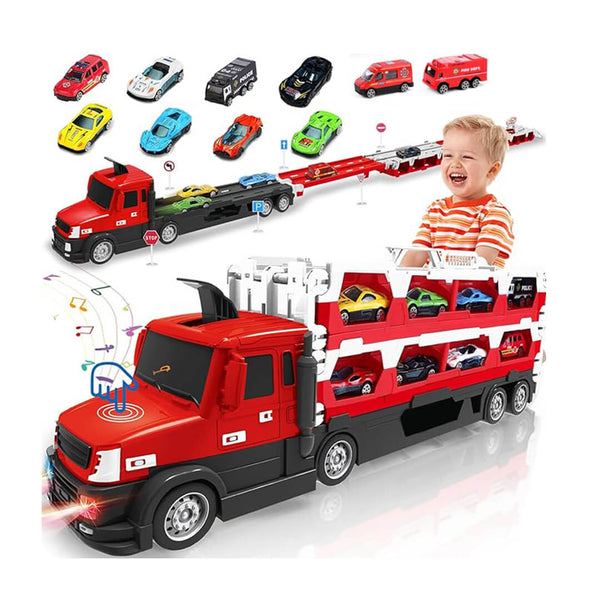 Transforming truck toy with foldable 208 cm race track