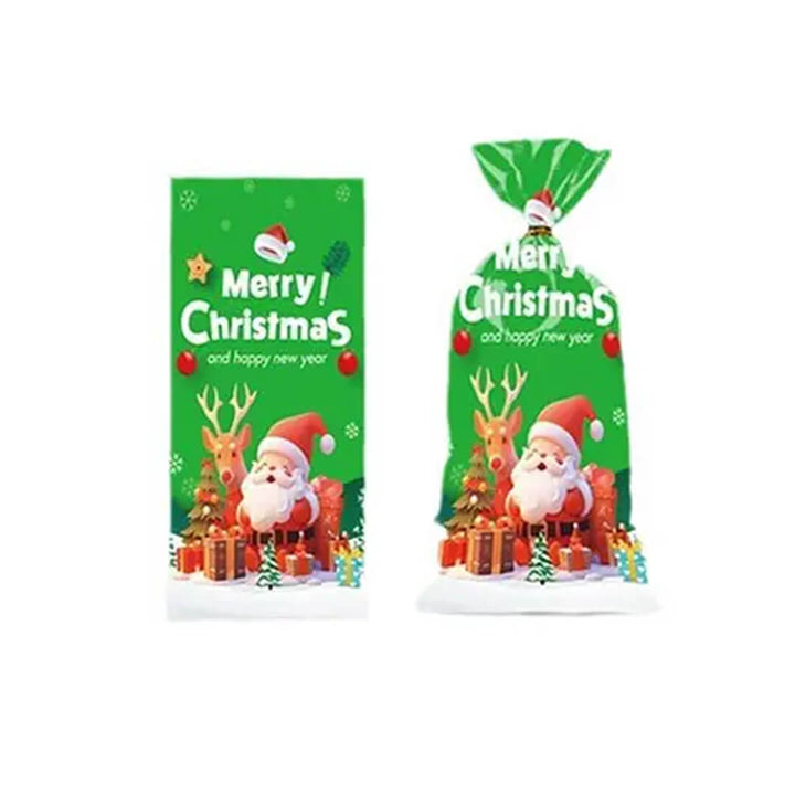 Transparent green Christmas goodie bag, santa & deer design
