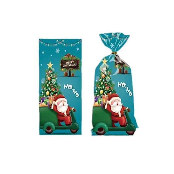 Transparent petrol Christmas goodie bag, santa on his sleigh design