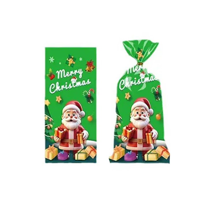 Transparent green Christmas goodie bag, santa holding gifts design