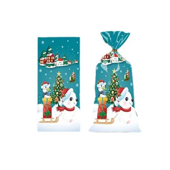 Transparent petrol Christmas goodie bag, snowman design