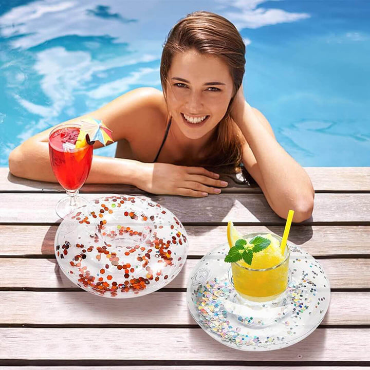 Transparent Inflatable Drink Holder – Sparkling Confetti (6 Colors)