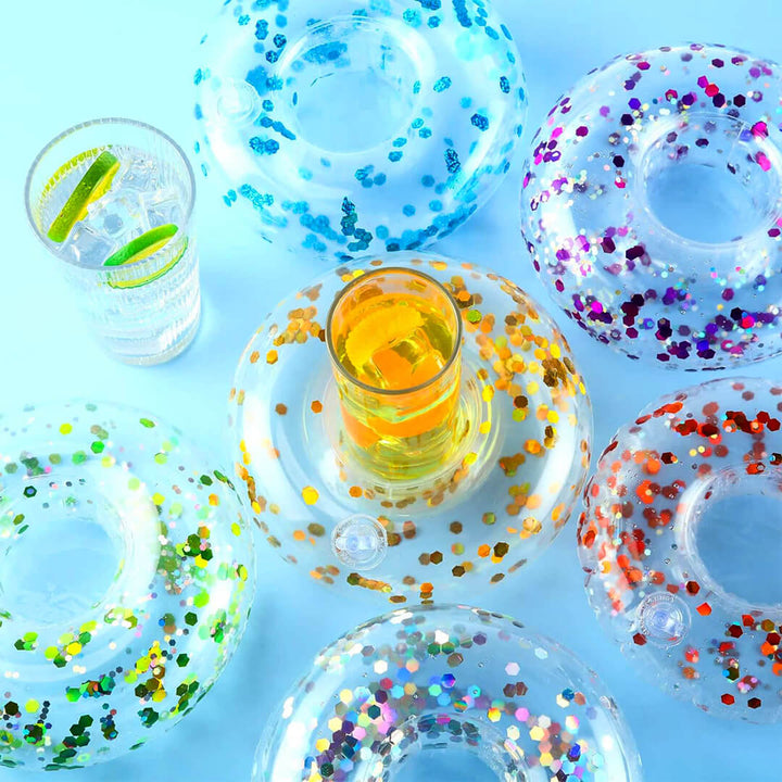 Transparent Inflatable Drink Holder – Sparkling Confetti (6 Colors)