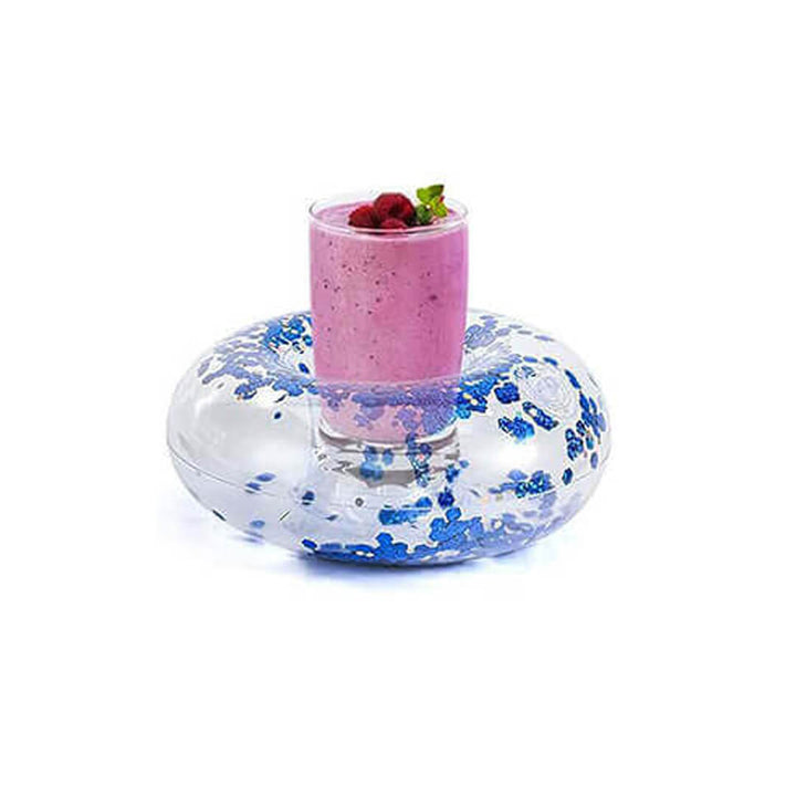 Transparent Inflatable Drink Holder – Sparkling Confetti (6 Colors) Blue