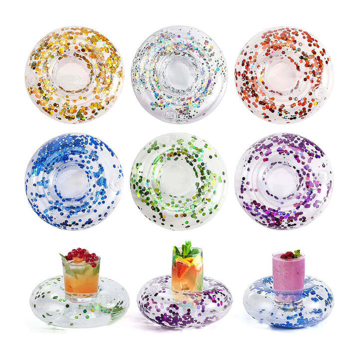 Transparent Inflatable Drink Holder – Sparkling Confetti (6 Colors)