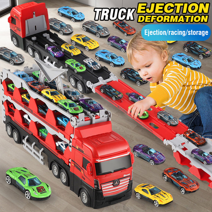 Friction launcher track toy with ejection button for super speed race experience