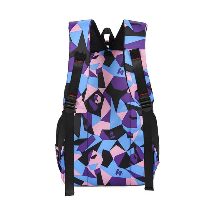 Girls geometric backpack with adjustable padded straps and soft back panel 