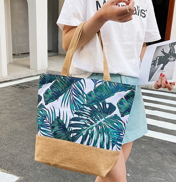 Tropical Floral Printed Canvas Beach Bags