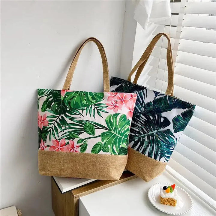 Tropical Floral Printed Canvas Beach Bags